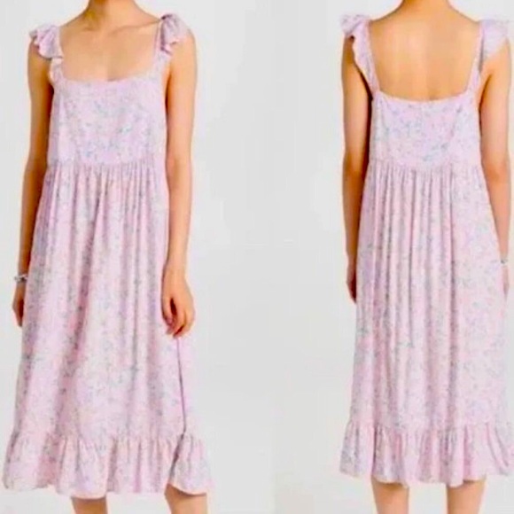 NWT SOKIE COLLECTIVE The Summer Flutter Lavender Yellow Floral Midi Dress L - Picture 2 of 6